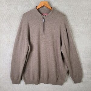 Rochester Sweater Mens 2XLT Brown 1/4 Zip 100% Cashmere‎ Mock Neck